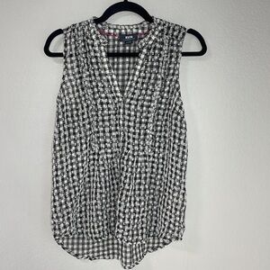Anthropologie Maeve Gingham Sleeveless Button Down Shirt Top Black White XS